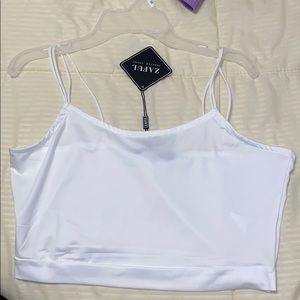 White spaghetti strap crop top